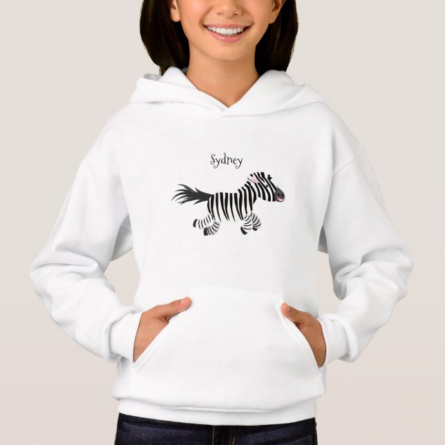 Cute funny zebra running cartoon illustration hoodie (Front)