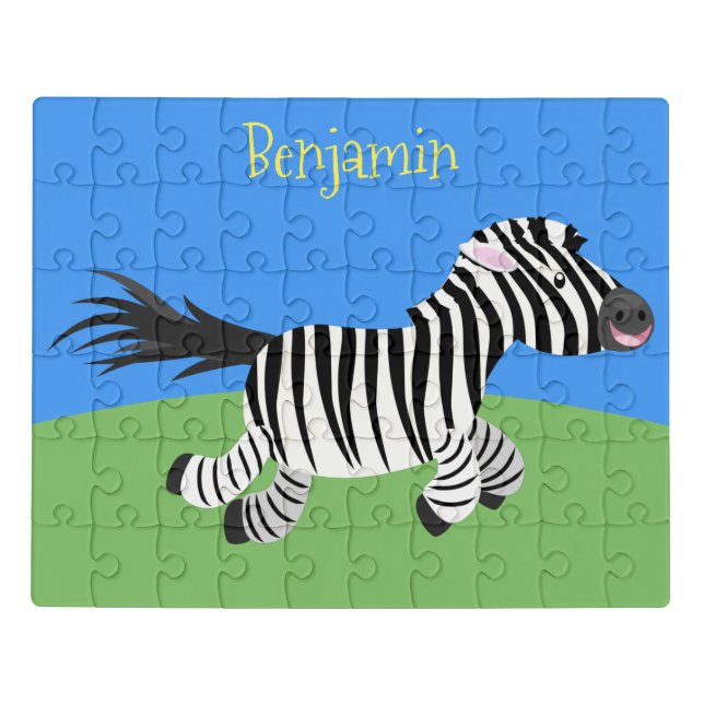 Cute funny zebra running cartoon illustration jigsaw puzzle (Puzzle Horizontal)