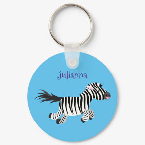Cute funny zebra running cartoon illustration keychain