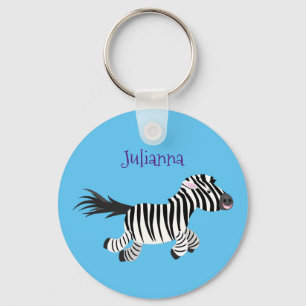 Cute funny zebra running cartoon illustration keychain