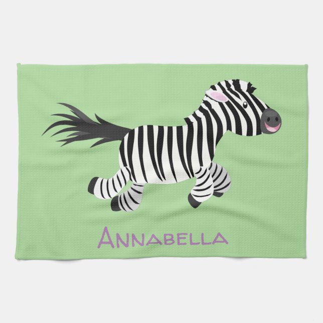 Cute funny zebra running cartoon illustration kitchen towel (Horizontal)