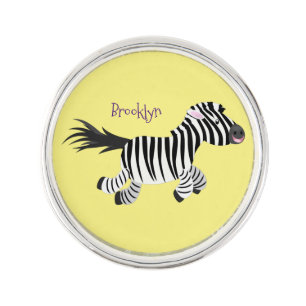 Cute funny zebra running cartoon illustration lapel pin