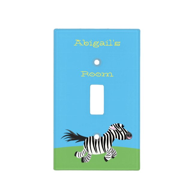 Cute funny zebra running cartoon illustration light switch cover (Front)