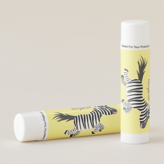 Cute funny zebra running cartoon illustration lip balm (Front)