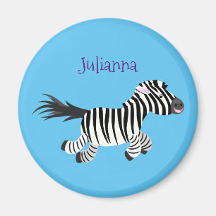 Cute funny zebra running cartoon illustration magnet