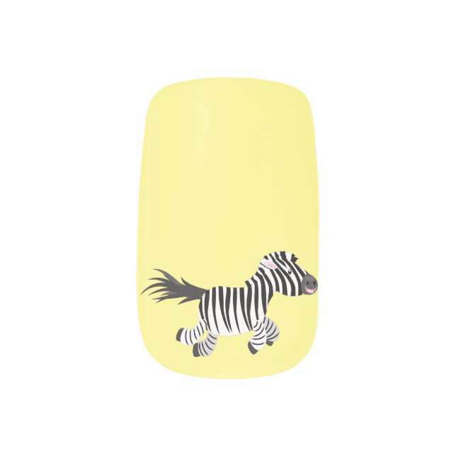 Cute funny zebra running cartoon illustration minx nail art (Left Thumb)