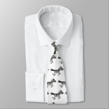 Cute Funny Zebra Running Cartoon Illustration Neck Tie by thefrogfactory at Zazzle