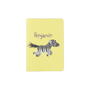 Cute funny zebra running cartoon illustration passport holder