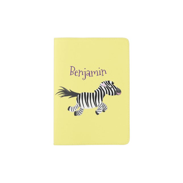Cute funny zebra running cartoon illustration passport holder (Front)
