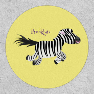Cute funny zebra running cartoon illustration patch