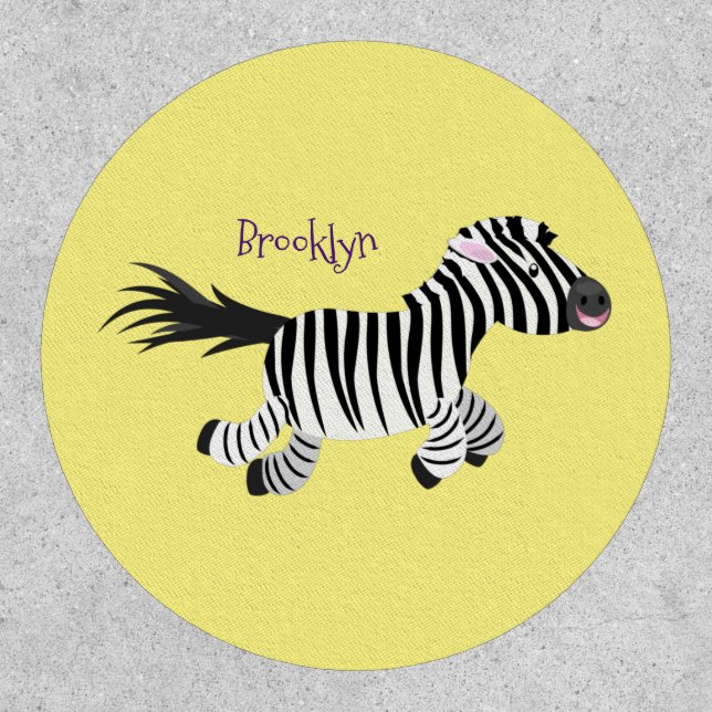 Cute funny zebra running cartoon illustration patch (Front)