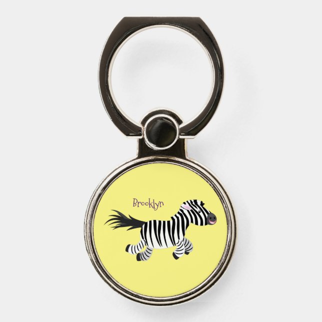 Cute funny zebra running cartoon illustration phone ring stand (Front)