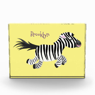 Cute funny zebra running cartoon illustration photo block