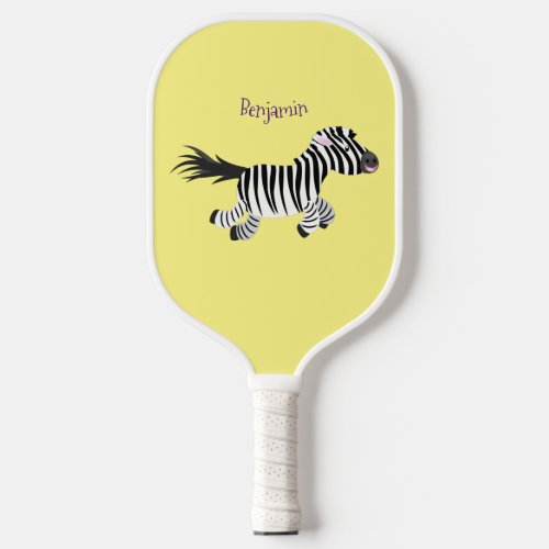 Cute funny zebra running cartoon illustration  pickleball paddle