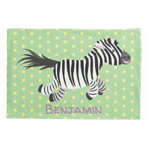 Cute funny zebra running cartoon illustration pillow case