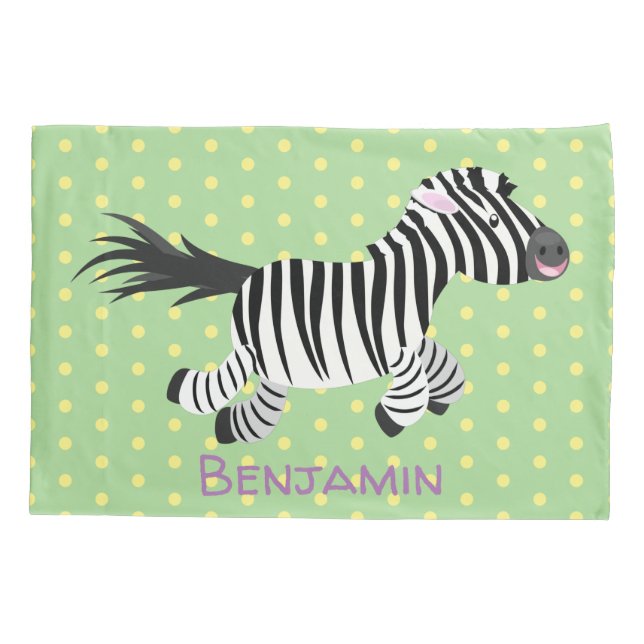 Cute funny zebra running cartoon illustration pillow case (Back)