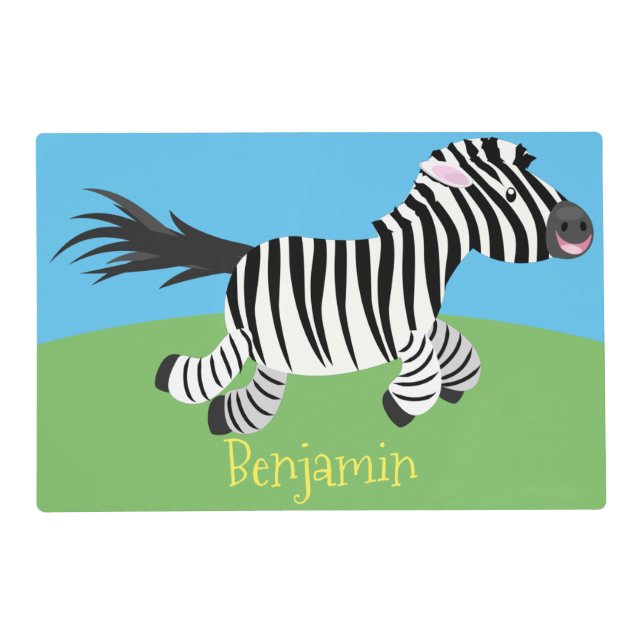 Cute funny zebra running cartoon illustration placemat (Front)