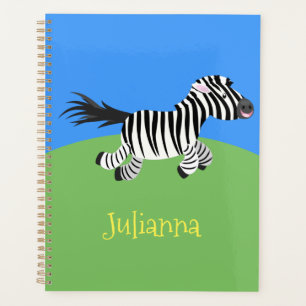 Cute funny zebra running cartoon illustration planner