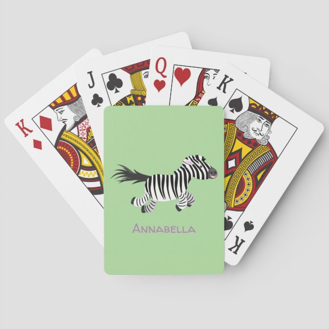 Cute funny zebra running cartoon illustration poker cards (Back)