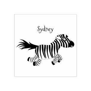 Cute funny zebra running cartoon illustration rubber stamp