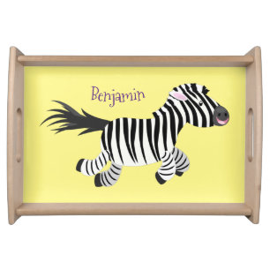 Cute funny zebra running cartoon illustration serving tray