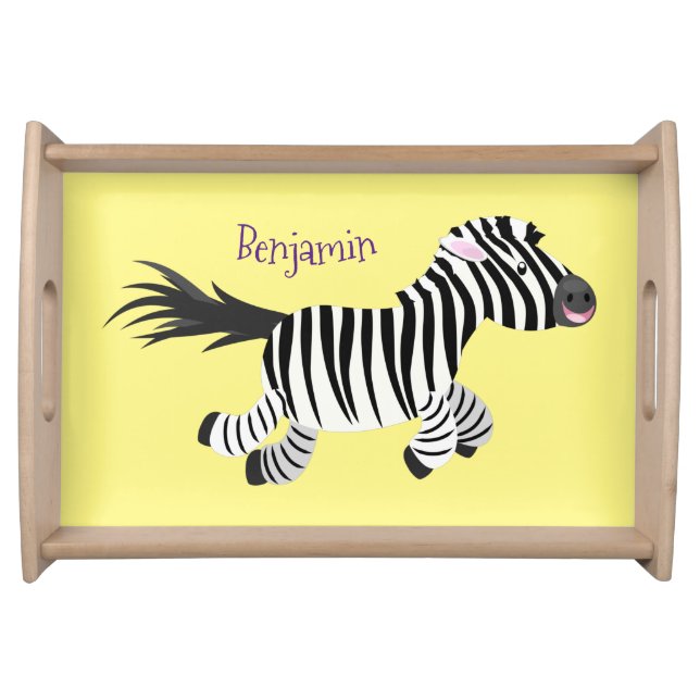 Cute funny zebra running cartoon illustration serving tray (Front)