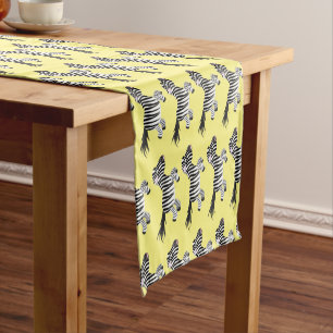 Cute funny zebra running cartoon illustration short table runner