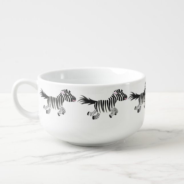 Cute funny zebra running cartoon illustration soup mug (Right)