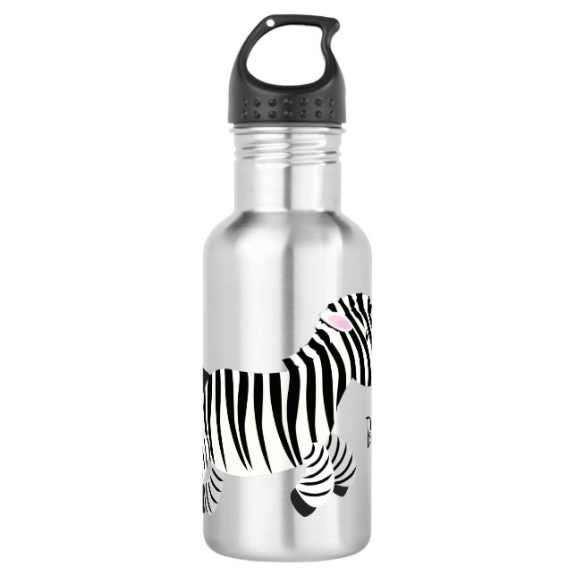 Cute funny zebra running cartoon illustration stainless steel water bottle (Front)