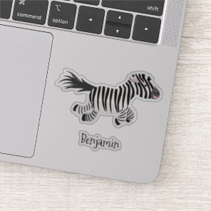 Cute funny zebra running cartoon illustration sticker