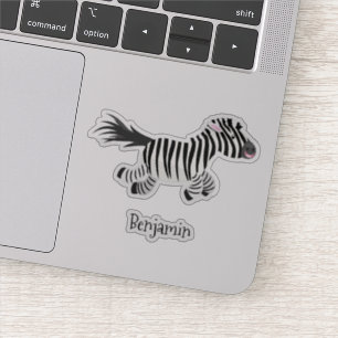 Cute funny zebra running cartoon illustration sticker
