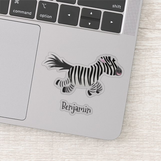 Cute funny zebra running cartoon illustration sticker (Detail)
