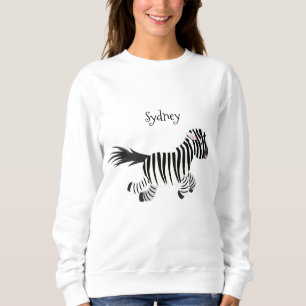 Cute funny zebra running cartoon illustration sweatshirt