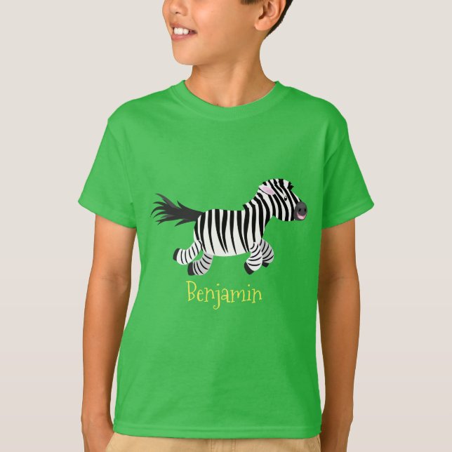Cute funny zebra running cartoon illustration T-Shirt (Front)