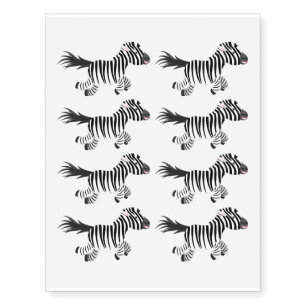 Cute funny zebra running cartoon illustration temporary tattoos
