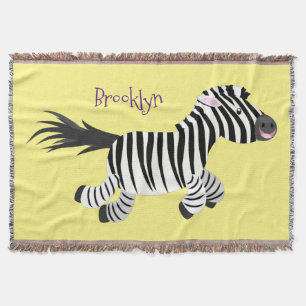 Cute funny zebra running cartoon illustration throw blanket