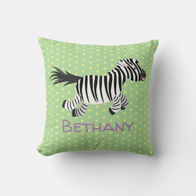 Cute funny zebra running cartoon illustration throw pillow (Front)