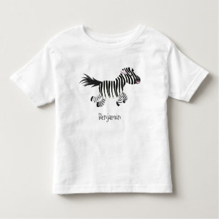 Cute funny zebra running cartoon illustration toddler t-shirt