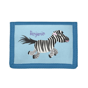 Cute funny zebra running cartoon illustration tri-fold wallet