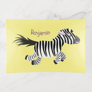 Cute funny zebra running cartoon illustration trinket tray