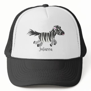 Cute funny zebra running cartoon illustration trucker hat