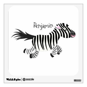 Cute funny zebra running cartoon illustration wall decal