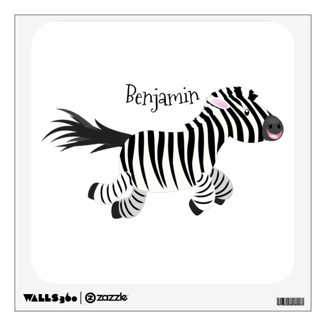 Cute funny zebra running cartoon illustration wall decal (Front)