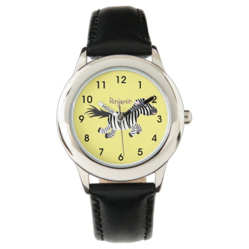 Cute funny zebra running cartoon illustration watch