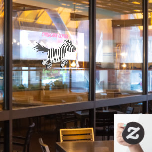 Cute funny zebra running cartoon illustration window cling