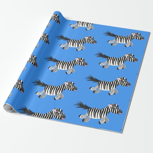 Cute funny zebra running cartoon illustration wrapping paper