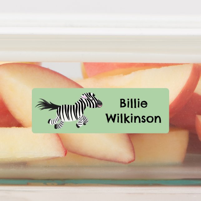 Cute funny zebra running cartoon personalized labels (Affixed)