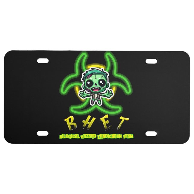 Cute, funny zombie license plate (Front)