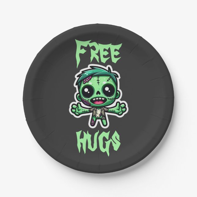 Cute, funny zombie paper plates (Front)