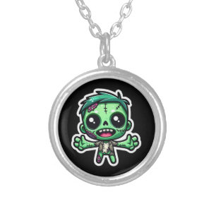 Cute, funny zombie silver plated necklace